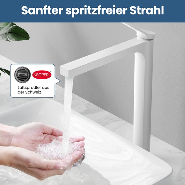 Emke Einhebel-Waschtischarmatur, Badarmaturen, Waschbecken Armatur - Schweizer Design, Minimalistisches Design，3/8 Zoll, Wassersparend, Korrosionsschutz, Warm- & Kaltwasser, Bleifreies Messing, Pflegeleicht -Weiß matt