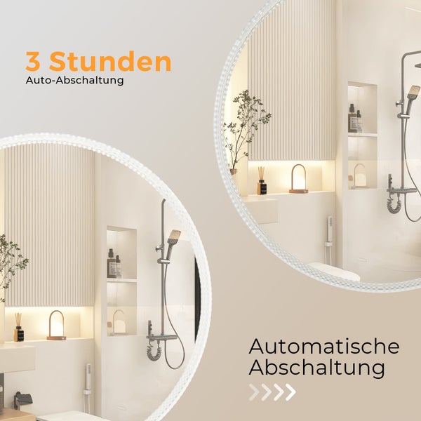EMKE LED Badspiegel Ø60 cm, Touchschalter, 3 Farbtemperaturen einstellbar, dimmbar, Antibeschlag, Memory-Funktion, Acrylrahmen in Schwarz, IP44, für Bad