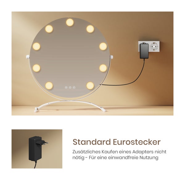 Runder Kosmetikspiegel mit Beleuchtung und Eurostecker