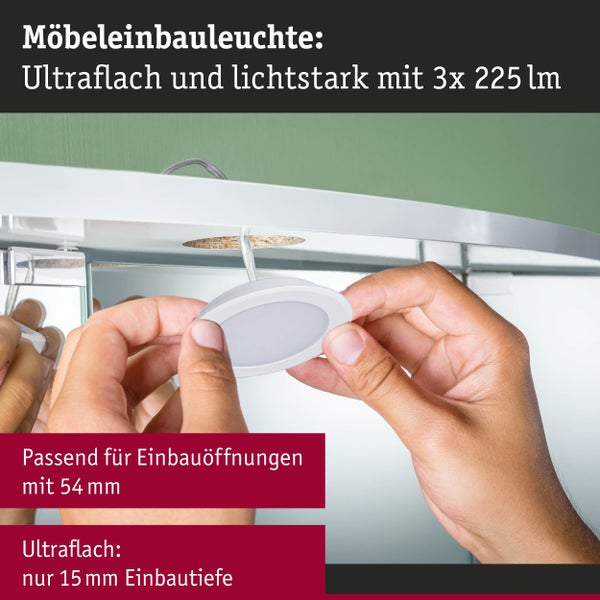 LED Möbeleinbauleuchten 3er-Set rund 65mm 3x2,5W 3x180lm 230/12V 3000K Weiß