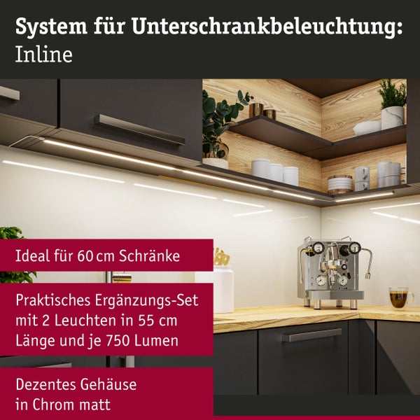 LED Unterschrankleuchte Inline Erweiterungsset Tunable White 2x6W 550x26mm 2x500lm 24V Chrom matt