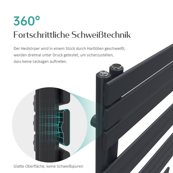 EMKE Design Badheizkörper Flach 762x500 mm Handtuchwärmer Klein Seitenanschluss für Warmwasser Zentralheizung Badezimmer Anthrazit 397W