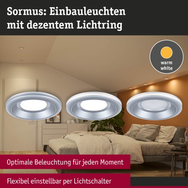 LED Einbauleuchte Sormus 3er-Set IP65 rund 100mm 3x4,8W / 1,5W 560lm / 180lm 230V 3000K Chrom matt