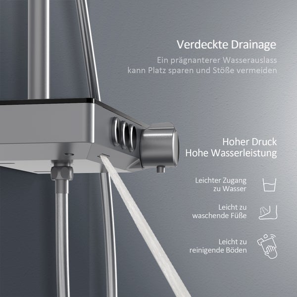 EMKE Duschsystem mit Thermostat, Regendusche & Handbrause mit 3 Strahlarten, Glasablage, Verbrühungsschutz, KTW-zertifiziert, Wandmontage, Anthrazit Matt
