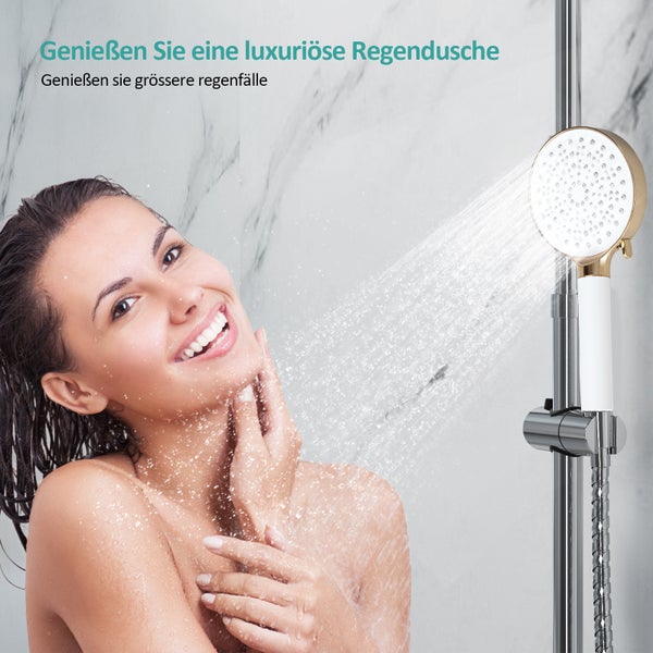 EMKE Duschkopf mit 6 Strahlarten – Regendusche Handbrause, Champagner Gold, Universelle G1/2 Schnittstelle, Hochdruck Wassersparend, Anti-Kalk-Funktion für Badezimmer