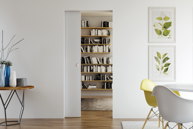 PremiumPocket - Schiebetür in der Wand (Trockenbauschiebetür & Holzständerwerk CW75 / Wandstärke 125 für Türblattgröße 860x2110mm) Zargenlose optik