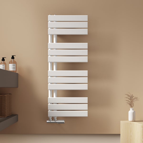 EMKE Badheizkörper Flach 1041x400 mm, Handtuchwärmer für Badezimmer Handtuchtrockner, Panel Handtuchhalter Seitenanschluss für Wasser 456W Weiß