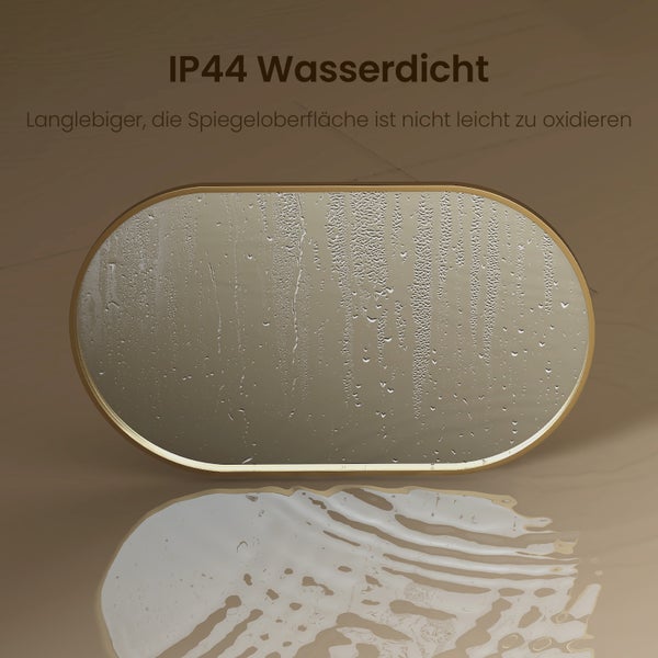 EMKE Badspiegel 45x60 cm, ovaler Wandspiegel, HD, horizontal & vertikal montierbar, goldfarbener Metallrahmen,5 mm rostfreier Spiegel, für Bad