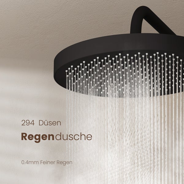 EMKE Duschsystem 3 in 1 Regendusche Set mit Kopfbrause, Handbrause und Wasserhahn, Modernes Duscharmatur Set für Badezimmer，Schwarz