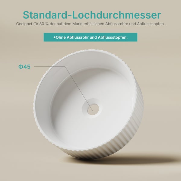 Aufsatzwaschbecken mit einem Standardablauflochdurchmesser von 45 Millimeter