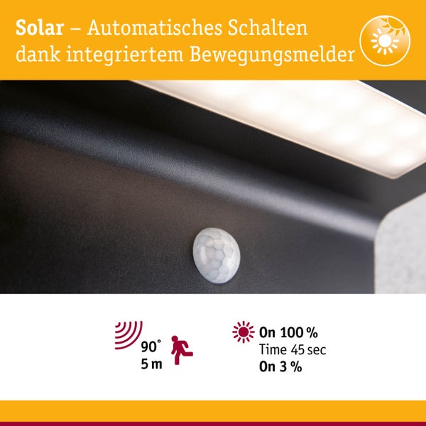 Solar LED Außenwandleuchte Cyrus inkl. Bewegungsmelder und Orientierungslicht IP44 3000K 350lm Anthrazit