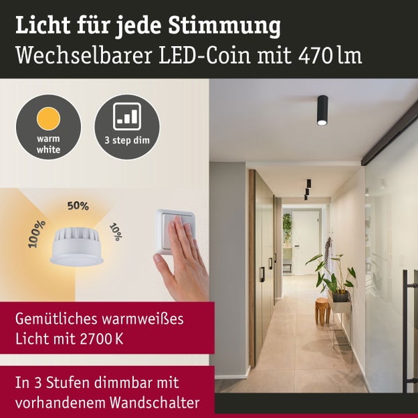 LED Deckenleuchte 3-Step-Dim Barrel 2700K 470lm 230V 6W dimmbar Schwarz matt