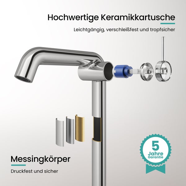 EMKE Einhebel-Waschtischarmatur, Badarmaturen, Waschbecken Armatur - Schweizer Design，G3/8, Wassersparend, Korrosionsschutz, Warm- & Kaltwasser, Bleifreies Messing,332x220x76mm,Chrom