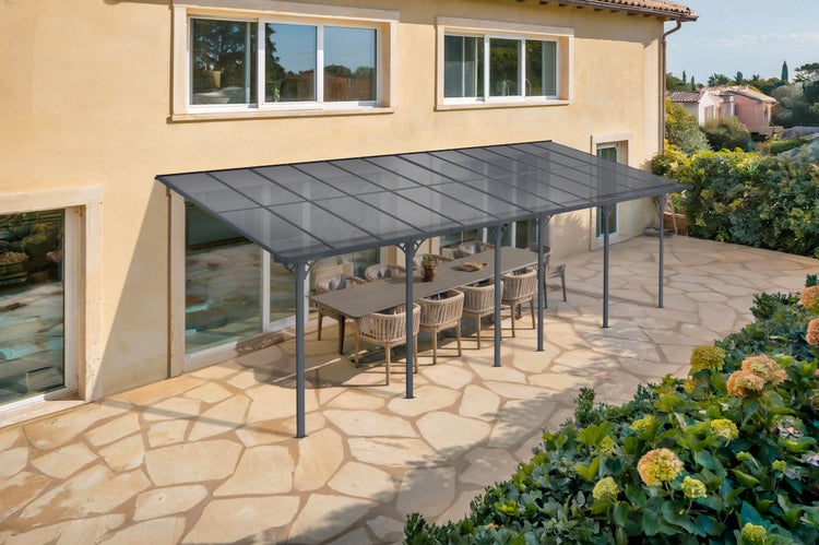 Angebaute Pergola/Carport 24m² KLEO 800L300 Aluminium Grau