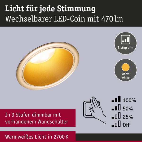 Deckeneinbaustrahler mit wechselbarem LED-Coin und 470 Lumen