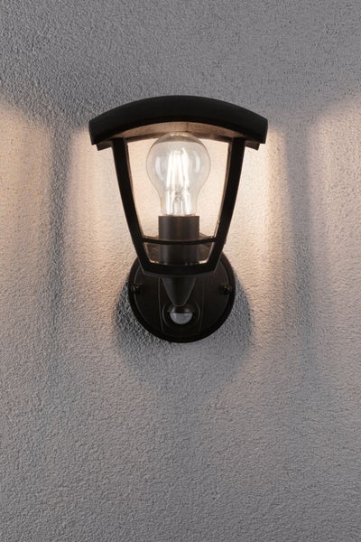 Außenwandleuchte Classic Curved Dämmerungsgesteuerter Bewegungsmelder (IR) IP44 eckig 164x180mm max. 12W 230V Schwarz Kunststoff