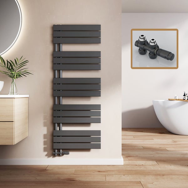 Modernes Badezimmer mit Heizkörper und Thermostat