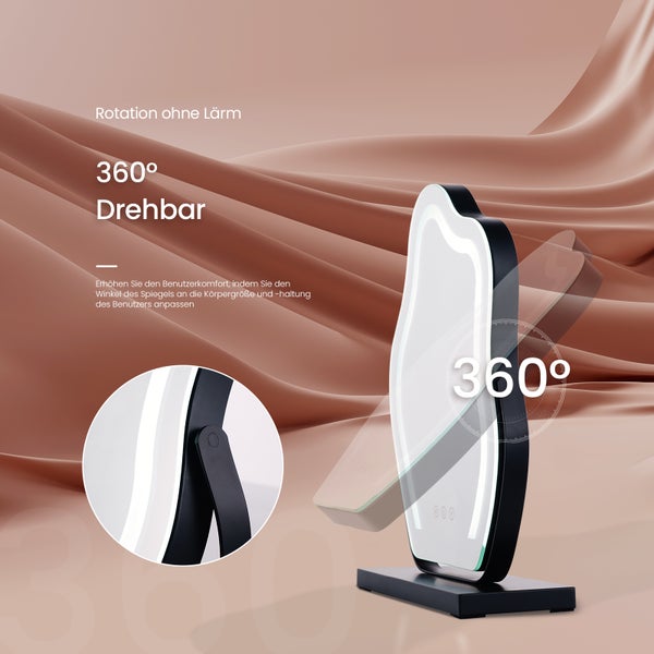 EMKE Hollywood-Spiegel mit Beleuchtung – 3 dimmbare Lichtfarben, 360° drehbarer Schminkspiegel mit Touch-Funktion, asymmetrisches Design, 40x30 cm , Schwarzer Rahmen