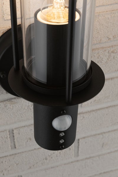 Außenwandleuchte Classic Dämmerungsgesteuerter Bewegungsmelder (IR) IP44 173mm max. 15W 230V Dunkelgrau Metall, Glas