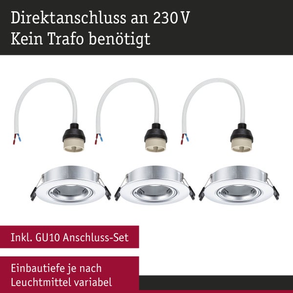 Einbauleuchte 3er-Set schwenkbar rund 90mm 30° GU10 max. 3x10W 230V dimmbar Chrom matt