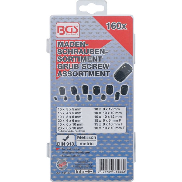 Sortiment Madenschrauben von BGS technic, 160 Stück, metrisch
