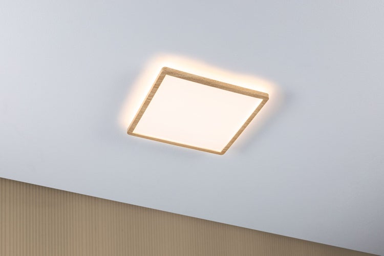 LED Panel Atria Shine Backlight IP44 eckig 293x293mm 16W 1600lm 3000K Holzoptik