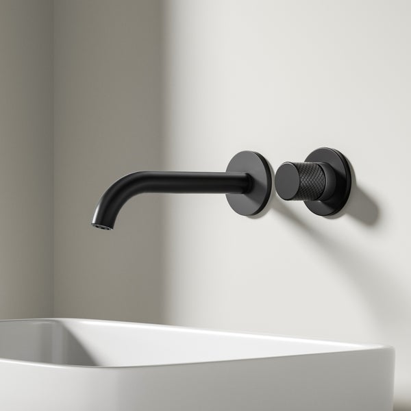 EMKE Bad-Waschtischarmatur Unterputz 281×140×65 mm, aus Kupfer, Einhebelmischer, Wandmontage, mit 170 mm Auslauf, Schwarz Matt, für Badezimmer Waschbecken geeignet