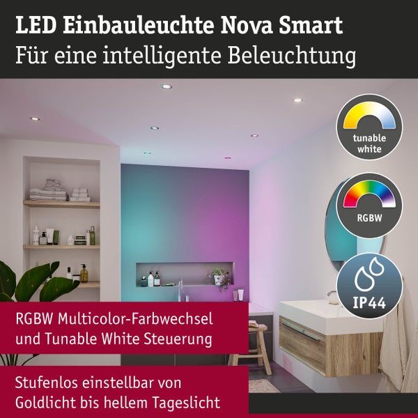 LED Einbauleuchte Nova Coin IP44 rund 78mm RGBW+ 3x6W 3x500lm 230V Eisen gebürstet Aluminium