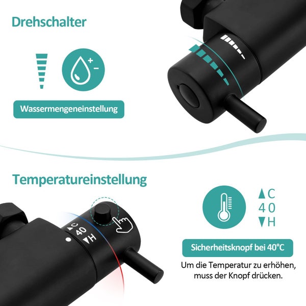 EMKE Duscharmatur - Thermostat Duscharmatur, 1-Loch Duschthermostat, Duschhahn, Schwarz