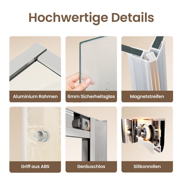 EMKE Duschkabine 100x100x185cm Doppel Schiebetür Duschtür Eckeinstieg Duschabtrennung