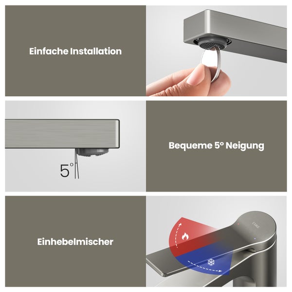 EMKE Einhebel-Waschtischarmatur, Badarmaturen, Schweizer Design, G3/8， Wassersparend, Bleifreies Messing, Korrosionsschutz, Pflegeleicht, Anthrazit