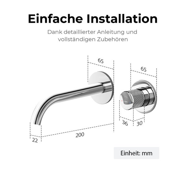 Abmessungen einer Badezimmerarmatur zur einfachen Installation
