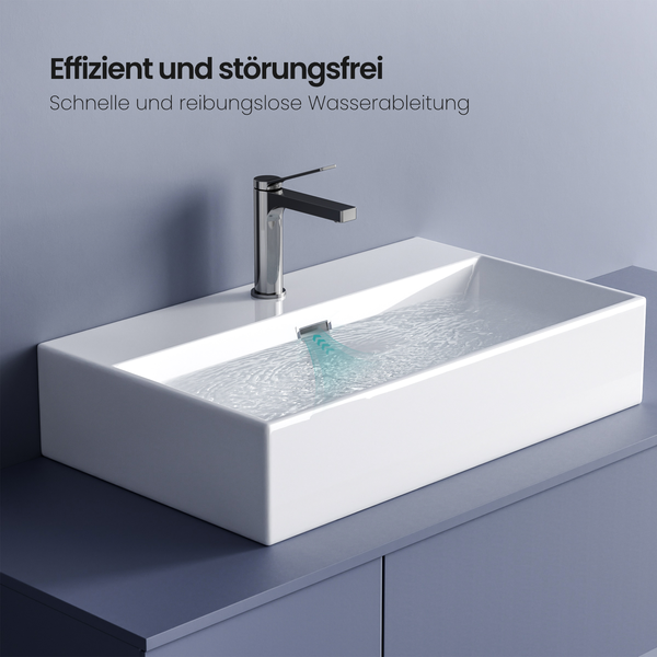 EMKE Aufsatzwaschbecken Keramik 515 x 360 mm, Glänzend Weiß, Mit Hahnloch – Eckiges Waschtisch für Aufsatz- & Wandmontage, für Badezimmer