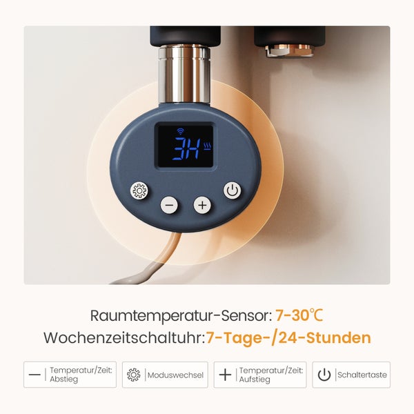 Nahaufnahme eines Heizkörperthermostats mit digitaler Anzeige