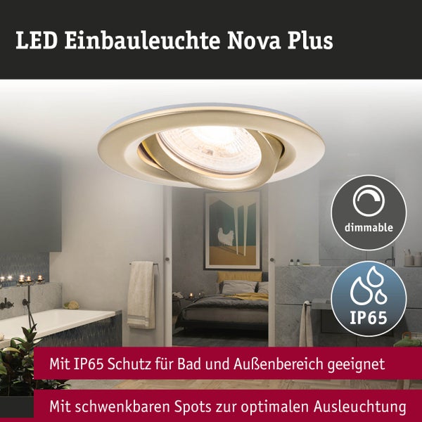LED Einbauleuchte Nova Plus 3er-Set IP65 rund 93mm 30° GU10 3x6W 3x460lm 230V dimmbar 2700K Gold matt