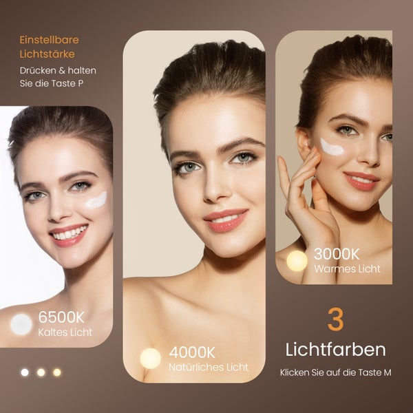 EMKE Hollywood Schminkspiegel mit Beleuchtung 30×41 cm, 12 dimmbare LEDs, 3 Lichtfarben, 360° drehbar, Speicherfunktion, Schwarz