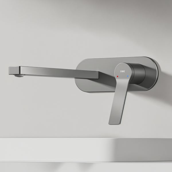EMKE Wasserhahn Bad Unterputz, Waschtischarmatur Unterputz aus Kupfer, 2-Loch Wandarmatur, Anthrazit, 288×210×70 mm, für Badezimmer Waschbecken geeignet