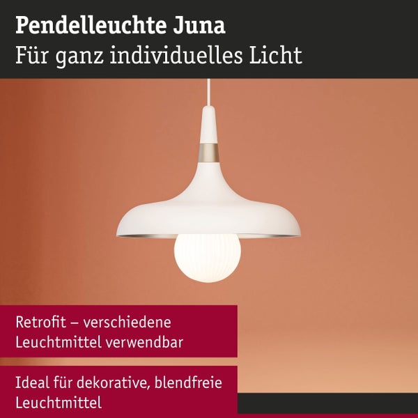 Pendelleuchte Juna E27 max. 20W Champagner, Weiß matt dimmbar Metall
