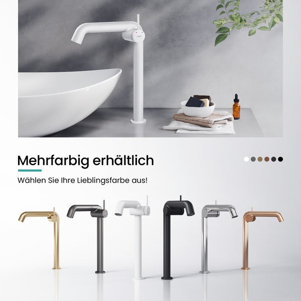 EMKE Einhebel-Waschtischarmatur, Badarmaturen, Waschbecken Armatur - Schweizer Design，G3/8, Wassersparend, Korrosionsschutz, Warm- & Kaltwasser, Bleifreies Messing,332x220x76mm,Weiß Matt