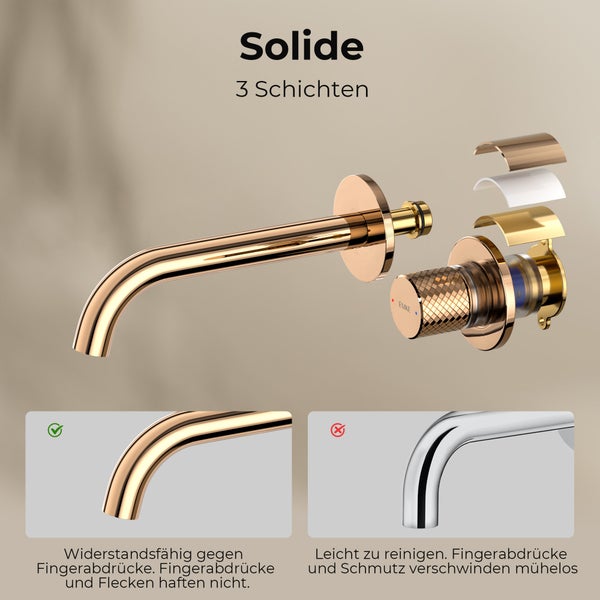 EMKE Unterputz Wandarmatur, 360° schwenkbar, 2-Loch Badarmatur aus Messing, Wandmontage für Waschbecken,288x210x70,Rosengold