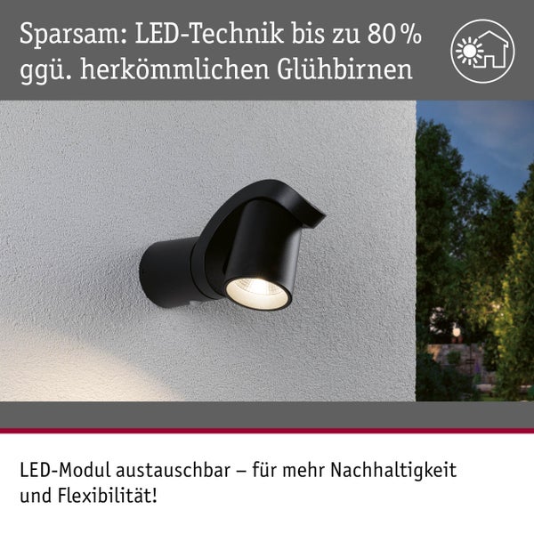 Schwarze LED Außenwandleuchte an einer Hauswand