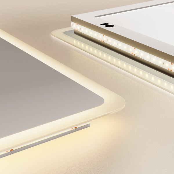 EMKE LED Badspiegel mit Beleuchtung 100 x 60 cm, 3 Lichtfarben mit Touchschalter, LCD-Zeitdisplay, 3x Vergrößerung, IP44, für Bad