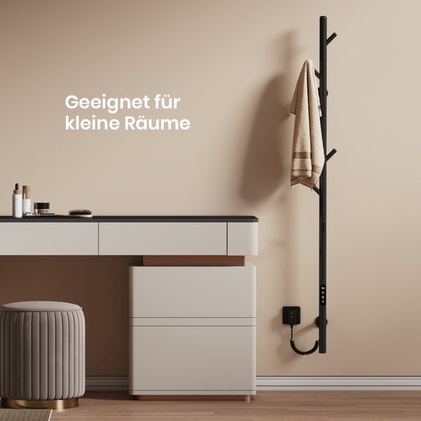 EMKE Elektrischer Handtuchheizkörper 150 cm, Baumförmig Vertikal, 100 W, LCD-Touch, Thermostat & Timer, WiFi,  Schwarz, für Badezimmer