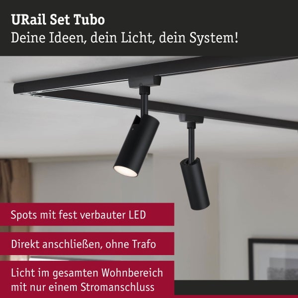 URail Schienenspot Tubo Starterset 3x166lm 3x4,5W 3000K 230V Schwarz matt
