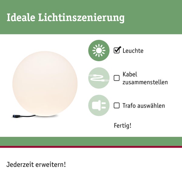 Dekorative Gartenleuchte in Kugelform.
