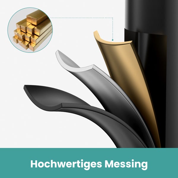 EMKE Badezimmerarmatur, Waschtischmischer, Haushaltswasserhahn, Waschtischarmatur für Aufsatzwaschbecken，Ø18mm, wassersparend, kalkabweisend, Mischbatterie für warmes und kaltes Wasser, Schwarz
