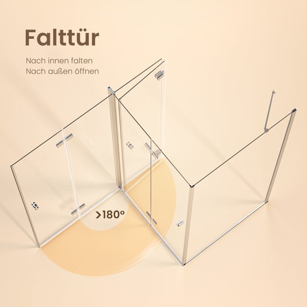 EMKE Duschkabine 80x70 cm Duschabtrennung 6mm ESG klares Sicherheitsglas Falttür Duschtür mit Seitenwand Höhe: 185cm