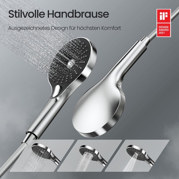 EMKE Duschsystem mit intelligentem Thermostat – Duschset mit 35 cm Thermostatplatte, Handbrause mit 3 Strahlarten, KTW-Zertifizierung, Chrom, kalkresistent