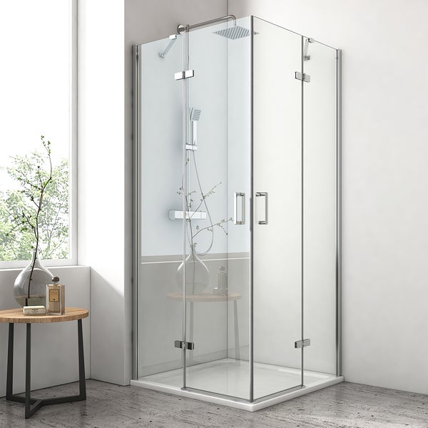 EMKE Duschkabine Eckeinstieg Dusche Duschabtrennung mit 5 mm NANO-Glas, 90x90cm, Höhe: 195cm
