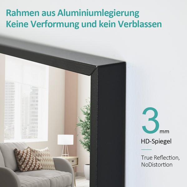 EMKE Standspiegel 120 x 37 cm, HD-Ganzkörperspiegel, Schwarz, Für Ankleidezimmer, Bodenstehend oder Wandmontage, Rechteckig mit Haken